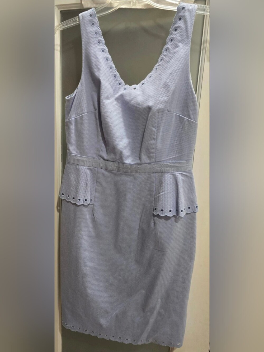 ANTONIO MELANI Blue Sleeveless V-neck Peplum,Linen-blend, Cut-work Embroidery. 4